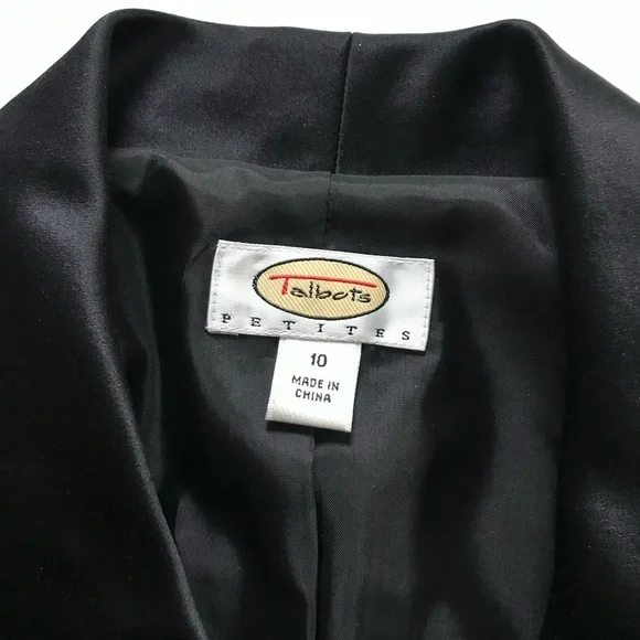 TALBOTS PETITES Black Velvet Blazer Satin Tuxedo Collar Jacket Size 10P Petite - Picture 8 of 16